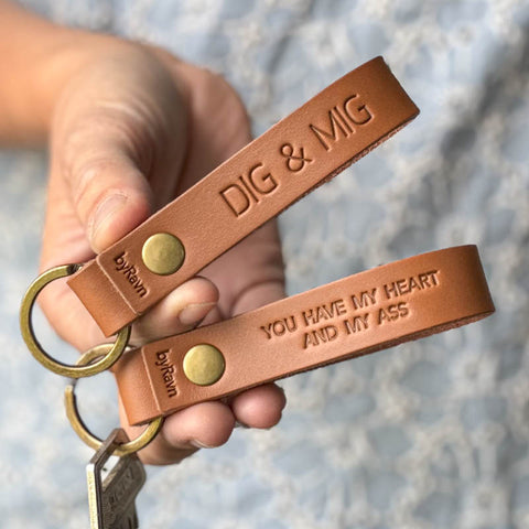 Nøgleringe i læder med navn og personligt tryk