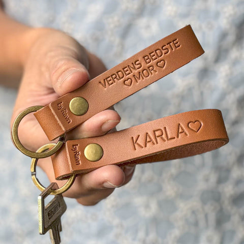Nøgleringe i læder med navn og personligt tryk